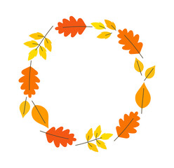 Autumn leaves circle border on transparent background. PNG illustration.