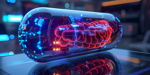 Futuristic Medical Capsule with Advanced DNA Structure, Biotechnology Concept of Genetic Engineering in a Transparent Capsule