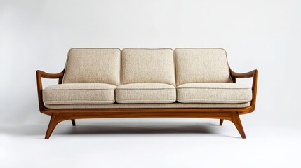 Obraz premium Midcentury sofa with low profile and neutral fabric upholstery