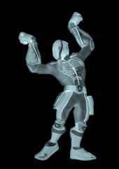 future astronaut cartoon is doing a bodybuilding pose