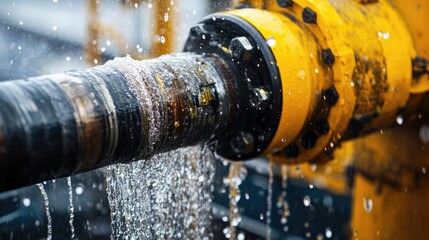 Close-Up of Yellow Oil and Gas Pump Activating Water in Industrial Factory – High-Contrast Lighting