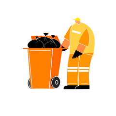 Wastes collection jobs cartoon character on isolated background.