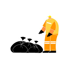 Wastes collection jobs cartoon character on isolated background.