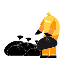 Wastes collection jobs cartoon character on isolated background.