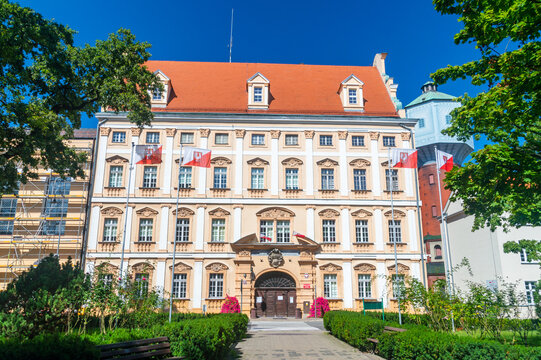 Olawa, Poland - August 24, 2024: Renaissance-Baroque Sobieski's Castle.