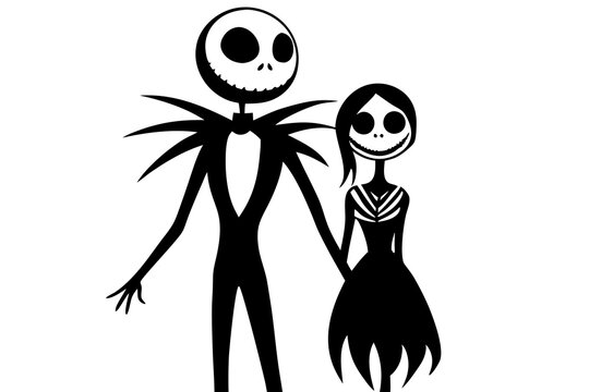 recommend clip art: Jack And Sally Nightmare Before Christmas, Vector Illustration, Black Silhouette