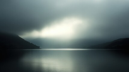 Fototapeta premium grey autumn landscape with sun light over the water