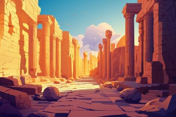Fototapeta premium Ruins of an Ancient Temple with Stone Columns and a Pathway