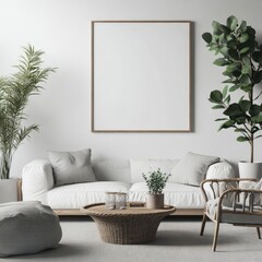 Minimalist White Living Room with Stylish Frame Mockup in Modern Interior