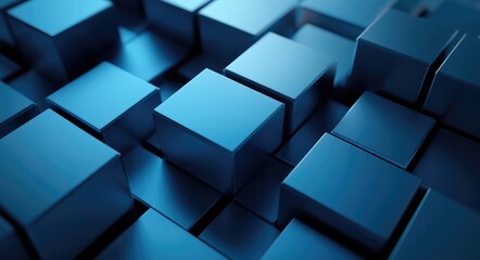 Fototapeta premium Geometric Space: Abstract Cubes in a Creative Blue Light Setting