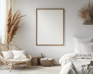 Modern Scandinavian Bedroom Interior with Natural Wood Furniture and Bohemian Accents