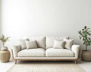 Scandinavian Farmhouse Living Room Interior with Modern Furniture and American Style Ambiance