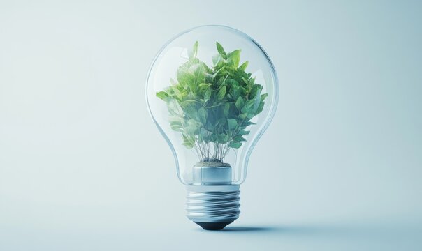 A light bulb with green plants inside, isolated on a white background Generative AI