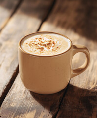 Chai tea latte with frothy milk and nutmeg sprinkle