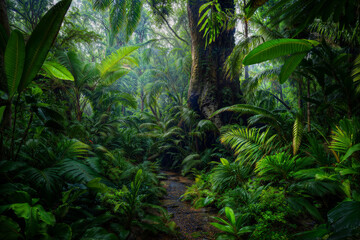 Naklejka premium Rainforest with large trees
