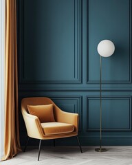 Modern Classic Living Room Interior Mockup with Blue Accents and Elegant Decor