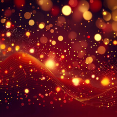 Fototapeta premium Abstract background, dark red and gold, bokeh banner, illustration. AI