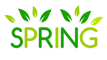 Spring. Green word fresh banner with leaves PNG illustration.