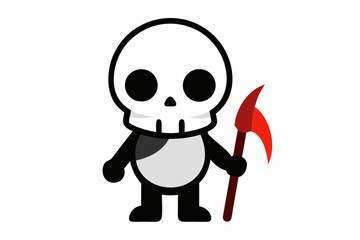 cute skellington bone mascot character cartoon vector illustration holding bloody pickaxe
