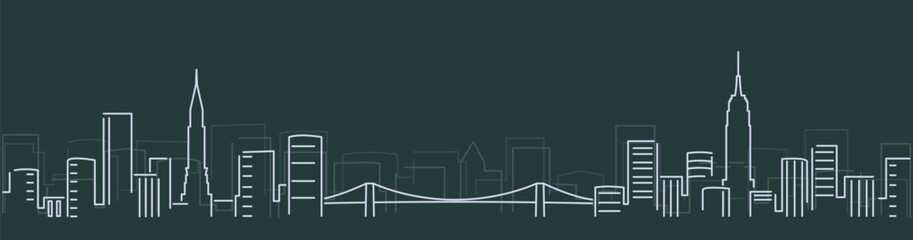New York City Simple Lines Skyline on Dark Background