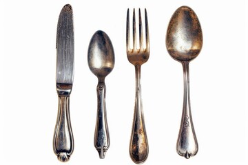 Cutlery set on white background with clipping path