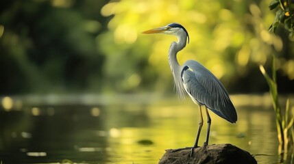 Fototapeta premium heron bird standing near water in nature