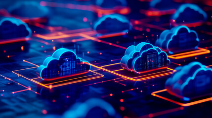 Cloud servers interconnected with glowing lines, representing cloud-based optimization.