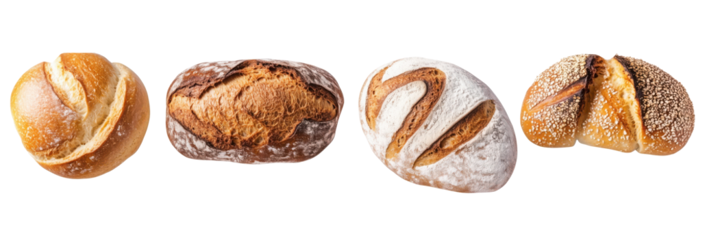 set of breads in a row isolated png transparent background