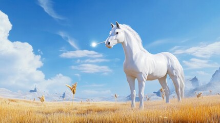 Majestic White Horse in Dreamy Landscape