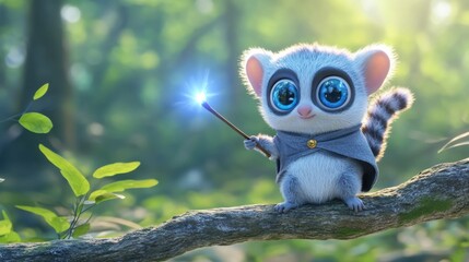 Magical Creature in Enchanted Forest Holding Wand