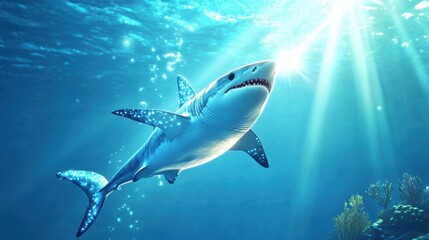 Obraz premium Shark Swimming Gracefully in Clear Ocean Water