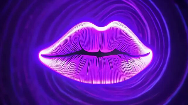 A striking animation showcases vibrant purple lips against a sleek black background, offering a visually engaging experience filled with artistic flair. Ideal for artistic inspiration.