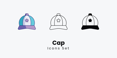 Cap Icons thin line and glyph vector icon stock illustration
