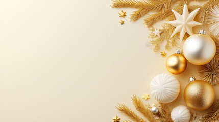 Christmas composition. top view of golden, elegant flat lay with a luxurious theme on golden background
