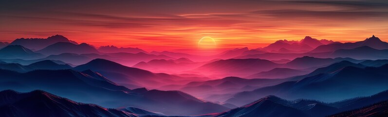 Obraz premium Mountains with a sunset in the background, nature background, banner, copy space