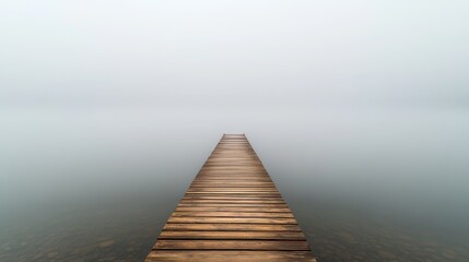 Obraz premium Foggy Lake with Wooden Dock - Serene Landscape Photography