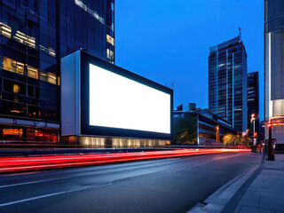 Blank billboard mockup outdoors. Advertisement board in the city at winter.