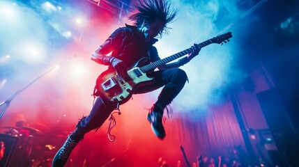 Rock Guitarist Performing on Stage with Energetic Solo