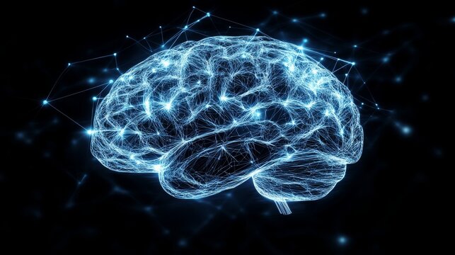 Abstract Human Brain Illustration: Neural Network and Connectivity