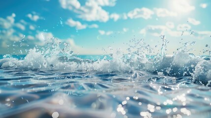 Summer background and banner with water, splash and waves in