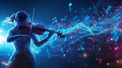 Fototapeta premium A Glowing Violinist Playing in a Dreamy, Abstract World