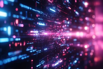 Obraz premium Abstract digital data stream, glowing neon lines, futuristic cyber tech network, motion effect, technology concept