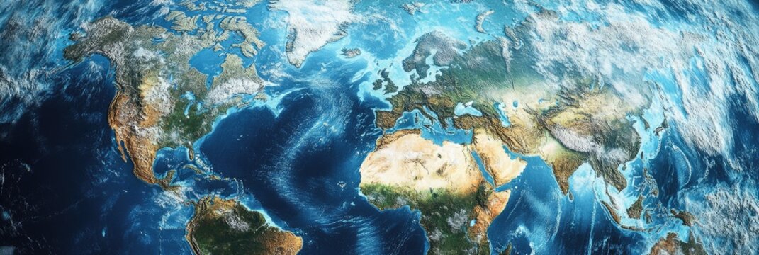 Winter Planisphere: Detailed Flat View of Earth's Landforms from Altitude