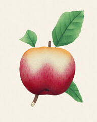 Red Apple illustration, watercolor painting of an apple isolated on light beige background, fruit design art, clipart drawing, graphic logo