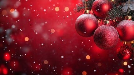 Fototapeta premium Christmas and New Year background with bokeh lights and red balls, copy space