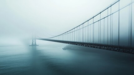 Obraz premium Suspension Bridge in Foggy Landscape