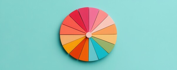 Obraz premium A circular color wheel showing a spectrum of vibrant hues on a blue background, useful for art and design applications.