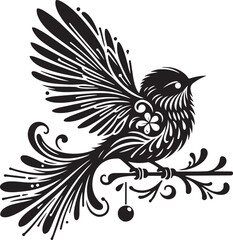 Obraz premium black and white bird sitting on a tree branch,pattern on bird.