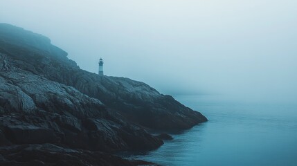 Lighthouse on a Foggy Coast: A Serene Landscape