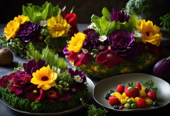 vibrant colorful meal presentation showcasing allergy friendly options fresh ingredients eye catching arrangements, vegetables, fruits, garnish, healthy